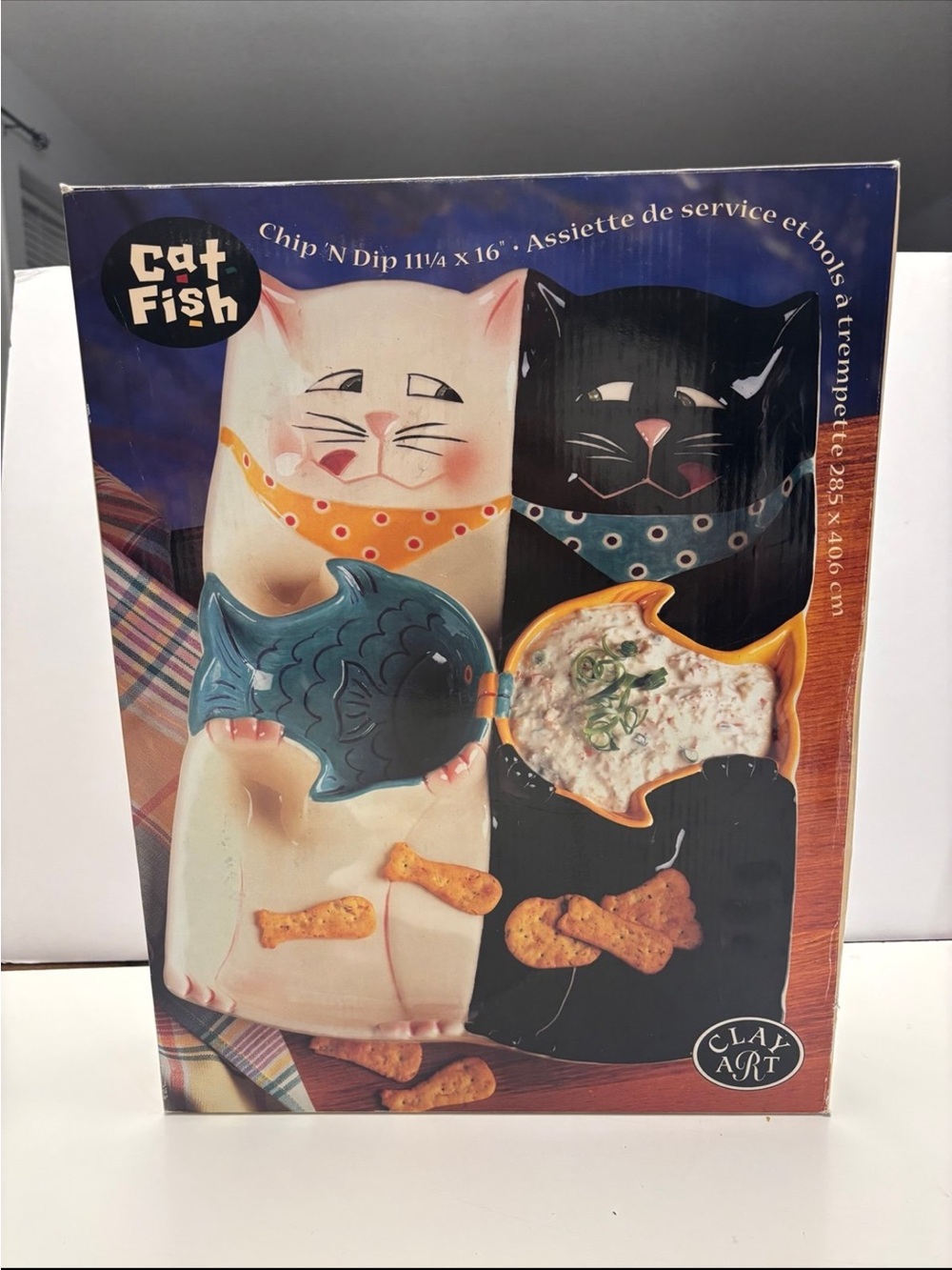vintage Clay Art "Cat Fish" Chip and Dip Platter measuring 11.25" x 16"